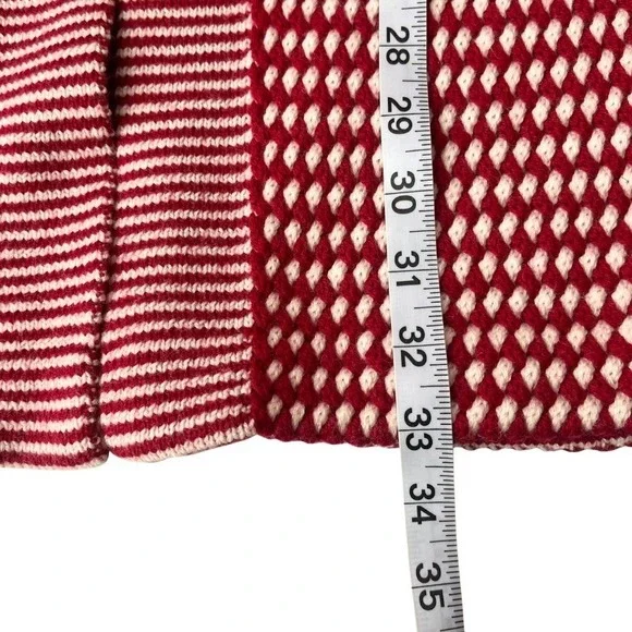 Talbots Pure Merino Wool Red Ivory Textured Knit Open Long Cardigan Classic Chic - Picture 7 of 7